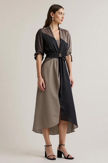 Black A Line V-Neck Long Work Dress